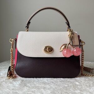 Coach Marlie Top Handle Satchel bag in pink brown with matching charm
